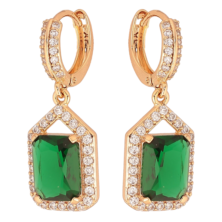 Сережки Xuping колір Позолота 18К підвіски на колечках "Інкрустація з зеленими кристалами" фото №6 Сережки Xuping колір Позолота 18К підвіски на колечках "Інкрустація з зеленими кристалами" фото №6
