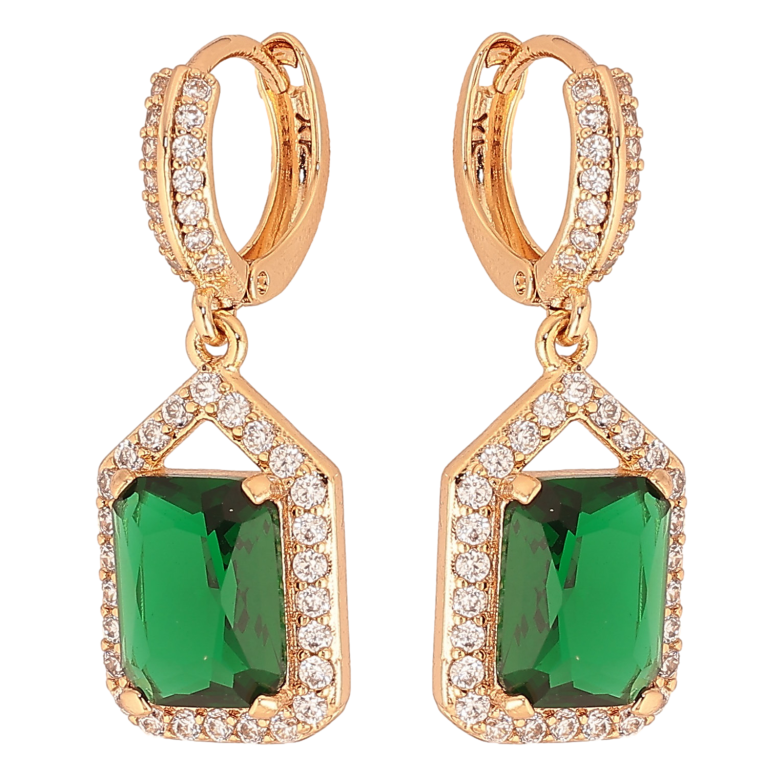 Серьги Xuping цвет Позолота 18К подвески на колечках "Инкрустация с зелеными кристаллами" фото №1