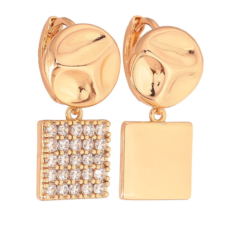 Сережки Xuping колір Позолота 18К підвіски на колечках "Асиметричні з інкрустацією кристалами" фото №3