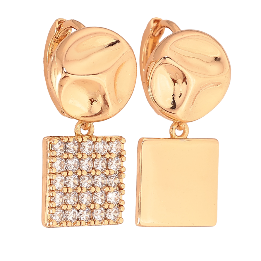 Сережки Xuping колір Позолота 18К підвіски на колечках "Асиметричні з інкрустацією кристалами" фото №1