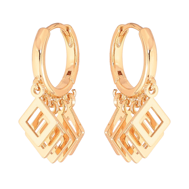 Сережки Xuping колір Позолота 18К підвіски на колечках "Ромби" фото №9