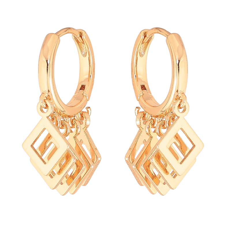 Серьги Xuping цвет Позолота 18К подвески на колечках "Ромбы" фото №1