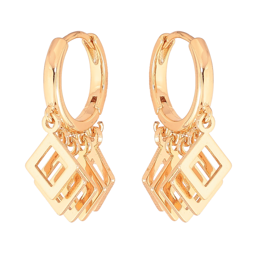 Сережки Xuping колір Позолота 18К підвіски на колечках "Ромби" фото №1