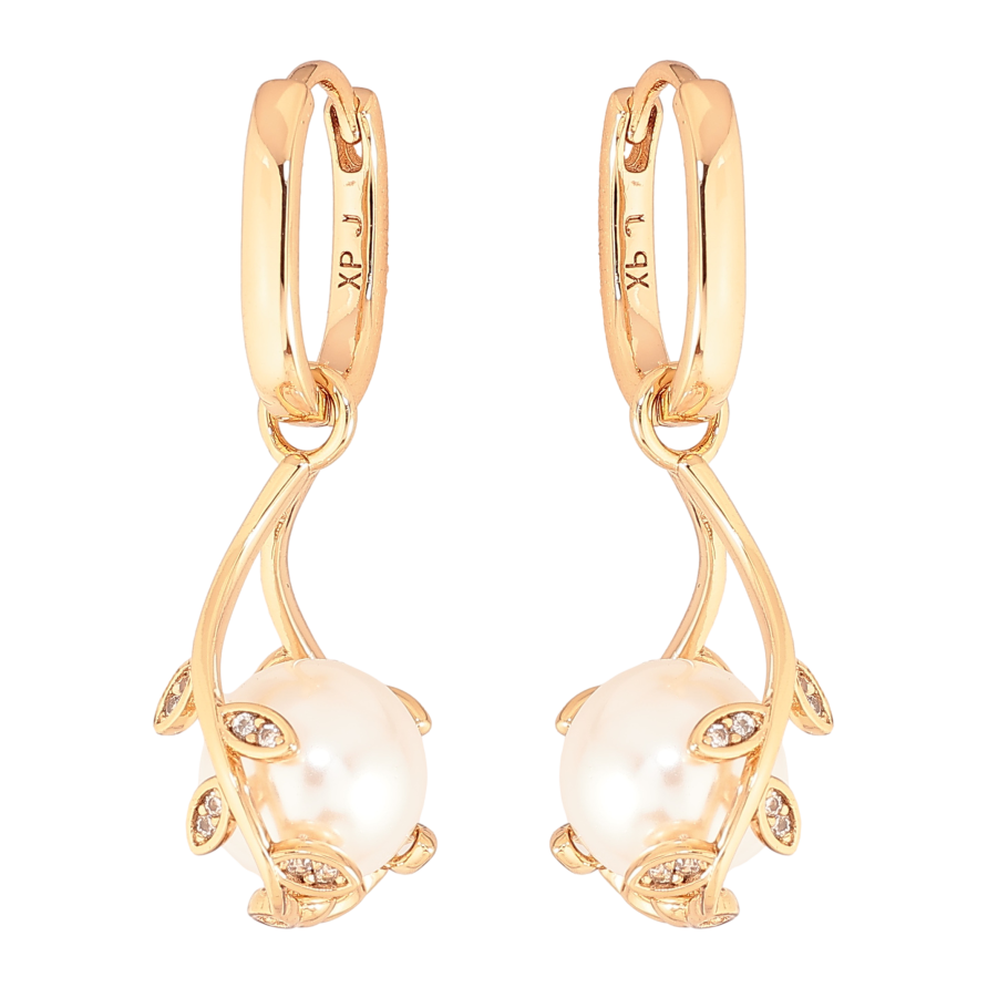 Сережки Xuping колір Позолота 18К підвіски на колечках "Гілочки з перлинами" фото №1