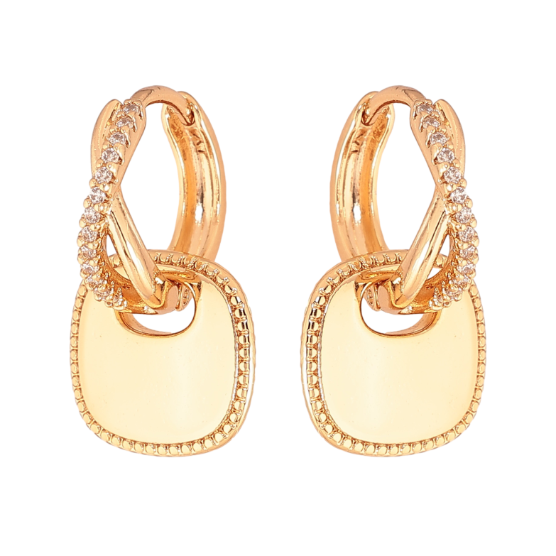 Сережки Xuping колір Позолота 18К підвіски на колечках "Візерунок з кристалами" 2 в 1 фото №1