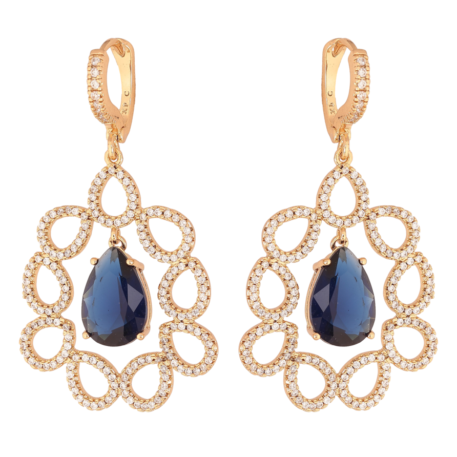 Сережки Xuping колір Позолота 18К підвіски на колечках "Витончені підвіски з синіми кристалами" фото №1 Сережки Xuping колір Позолота 18К підвіски на колечках "Витончені підвіски з синіми кристалами" фото №1