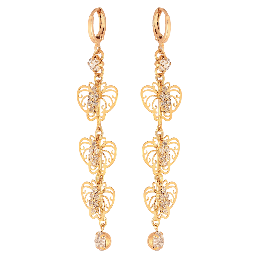 Сережки Xuping колір Позолота 18К підвіски на колечках "Ажурні метелики з кристалами" фото №1 Сережки Xuping колір Позолота 18К підвіски на колечках "Ажурні метелики з кристалами" фото №1