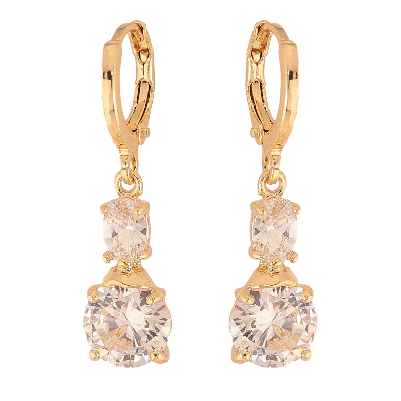 Серьги Xuping цвет Позолота 18К подвески на колечках "Два кристалла" фото №1