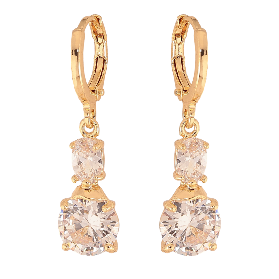 Серьги Xuping цвет Позолота 18К подвески на колечках "Два кристалла" фото №1