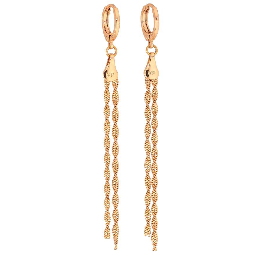 Серьги Xuping цвет Позолота 18К подвески на колечках "Две цепочки" фото №1
