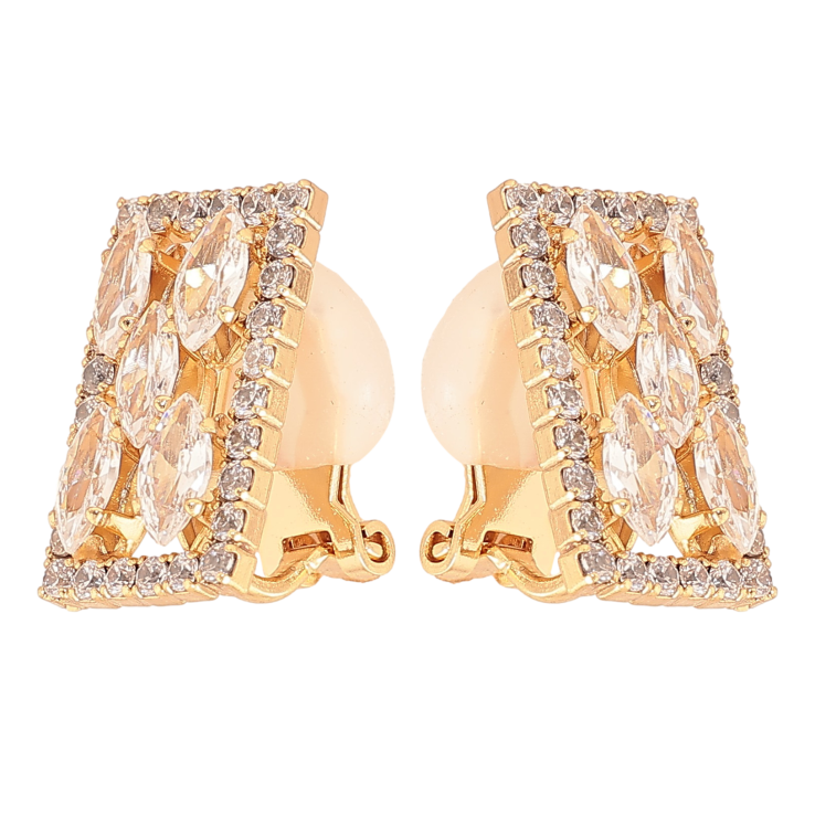 Сережки Xuping колір Позолота 18К кліпси "Інкрустація кристалами" фото №3 Сережки Xuping колір Позолота 18К кліпси "Інкрустація кристалами" фото №3