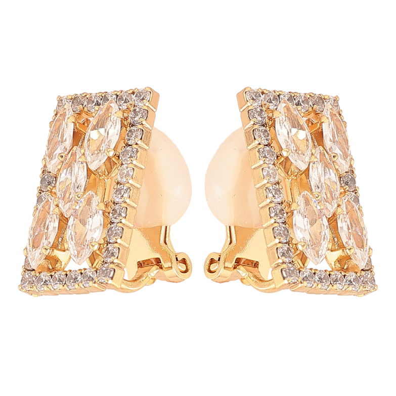 Сережки Xuping колір Позолота 18К кліпси "Інкрустація кристалами" фото №1 Сережки Xuping колір Позолота 18К кліпси "Інкрустація кристалами" фото №1