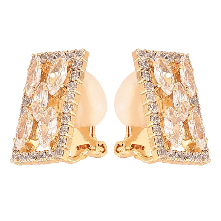 Сережки Xuping колір Позолота 18К кліпси "Інкрустація кристалами" фото №1 Сережки Xuping колір Позолота 18К кліпси "Інкрустація кристалами" фото №1