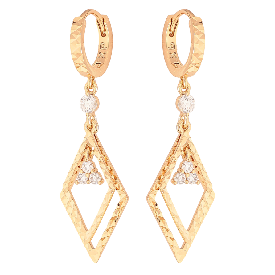 Серьги Xuping цвет Позолота 18К подвески на колечках "Ромбы с кристаллами" фото №1 Серьги Xuping цвет Позолота 18К подвески на колечках "Ромбы с кристаллами" фото №1
