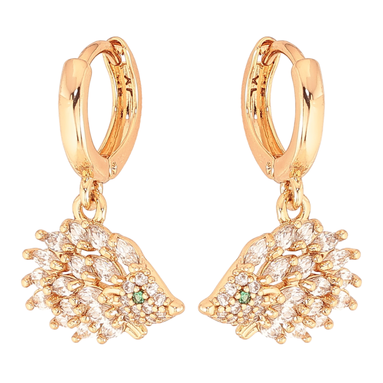 Серьги Xuping цвет Позолота 18К подвески на колечках "Кристальные ежики" фото №1