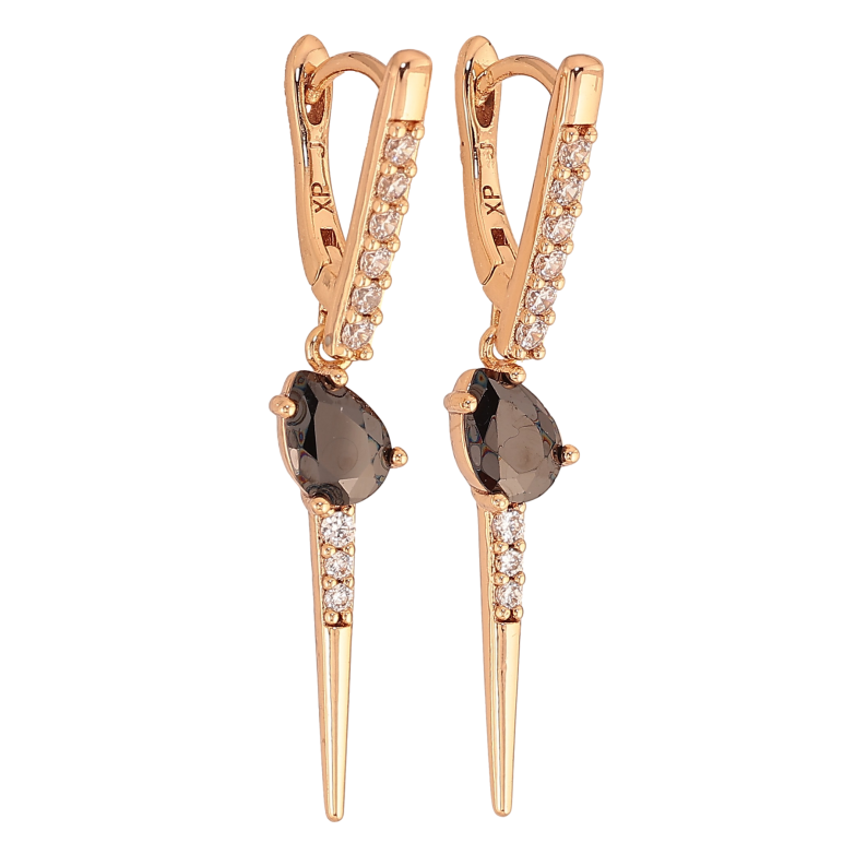 Сережки Xuping колір Позолота 18К підвіски на колечках "Підвіски з чорними кристалами" фото №1