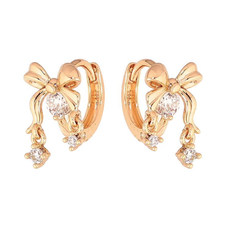Сережки Xuping колір Позолота 18К підвіски на колечках "Банти з кристалами" фото №25