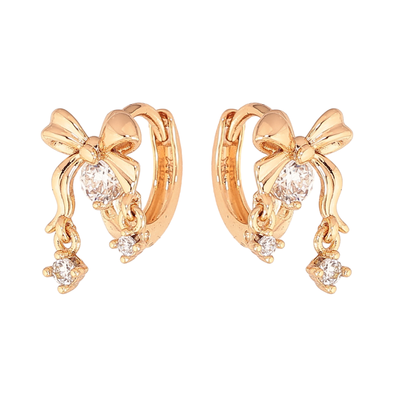 Сережки Xuping колір Позолота 18К підвіски на колечках "Банти з кристалами" фото №1