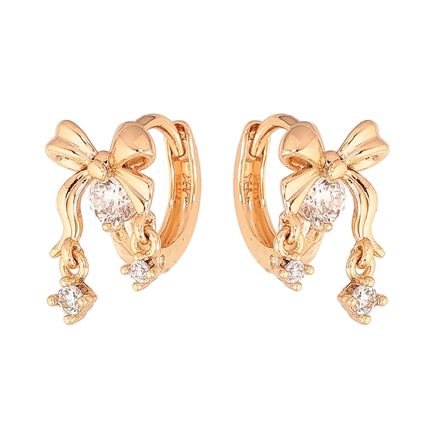 Сережки Xuping колір Позолота 18К підвіски на колечках "Банти з кристалами" фото №1