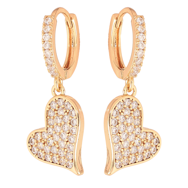 Сережки Xuping колір Позолота 18К підвіски на колечках "Сердечки з інкрустацією кристалами" фото №10