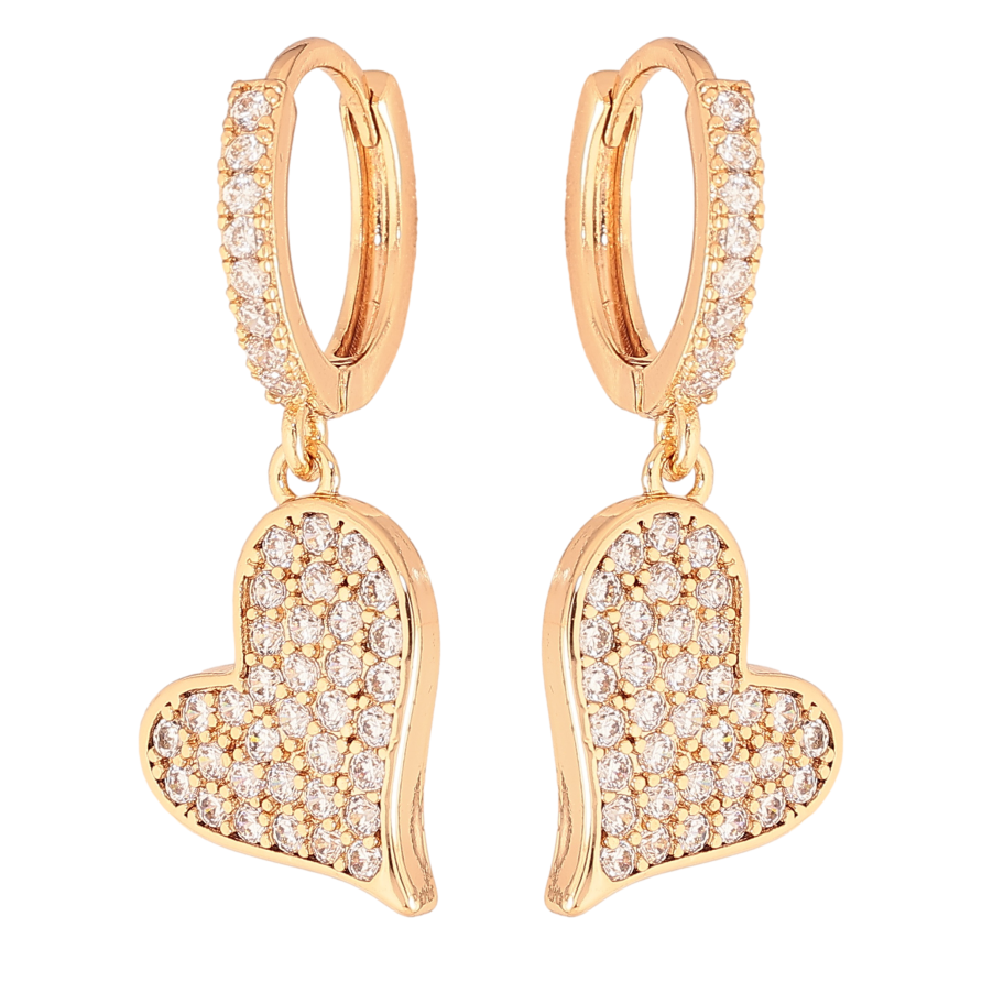 Сережки Xuping колір Позолота 18К підвіски на колечках "Сердечки з інкрустацією кристалами" фото №1