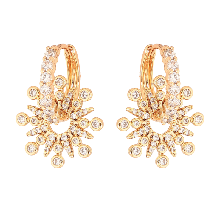 Сережки Xuping колір Позолота 18К підвіски на колечках "Сніжинки з інкрустацією кристалами" 2 в 1 фото №8