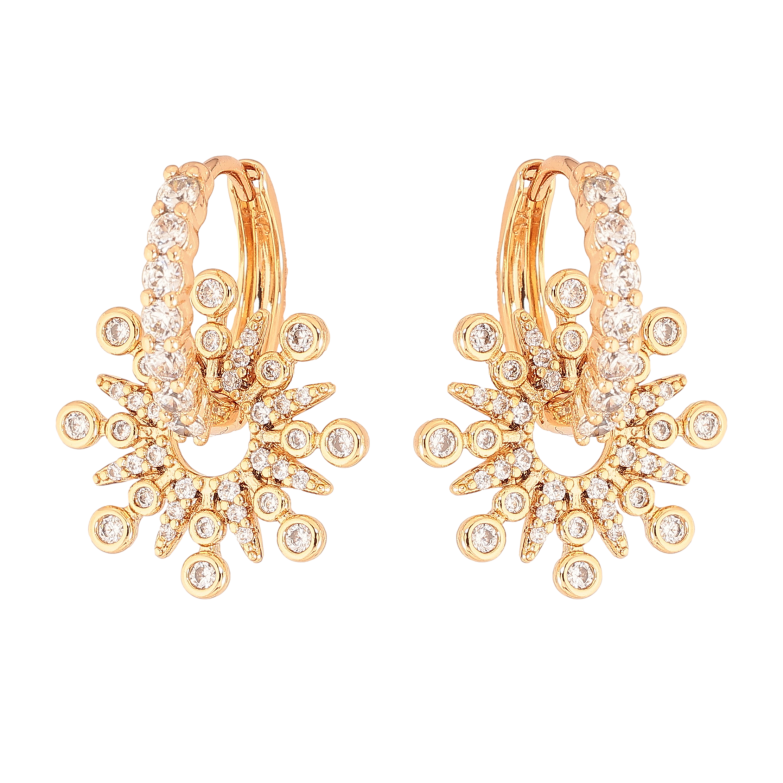 Серьги Xuping цвет Позолота 18К подвески на колечках "Снежинки с инкрустацией кристаллами" 2 в 1 фото №13