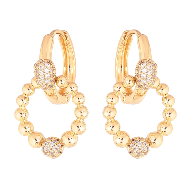 Серьги Xuping цвет Позолота 18К подвески на колечках "Колечки с инкрустацией кристаллами"  фото №1