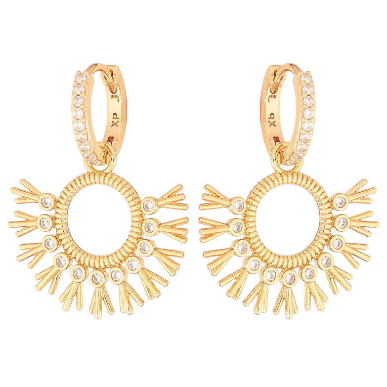 Сережки Xuping колір Позолота 18К підвіски на колечках "Візерунок з кристалами" 2 в 1 фото №1