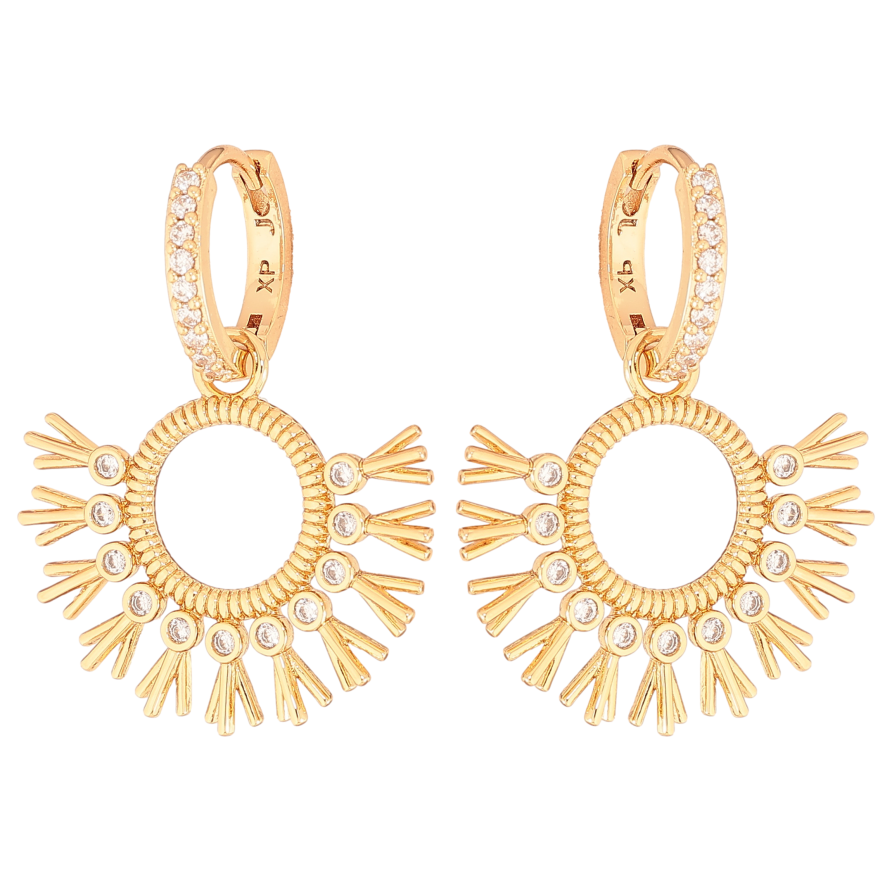 Сережки Xuping колір Позолота 18К підвіски на колечках "Візерунок з кристалами" 2 в 1 фото №1