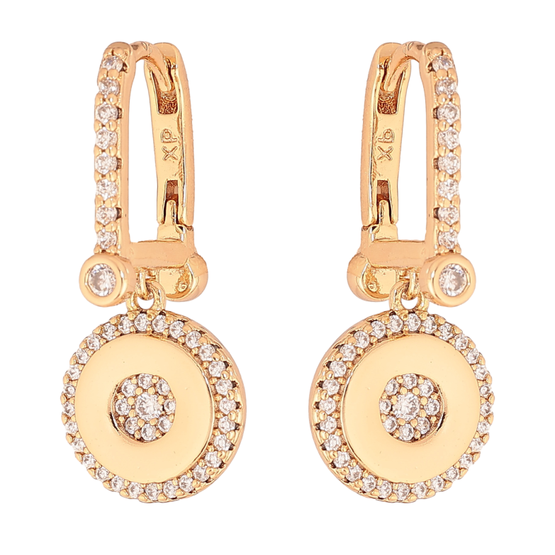 Серьги Xuping цвет Позолота 18К подвески на колечках "Узор с кристаллами" фото №1