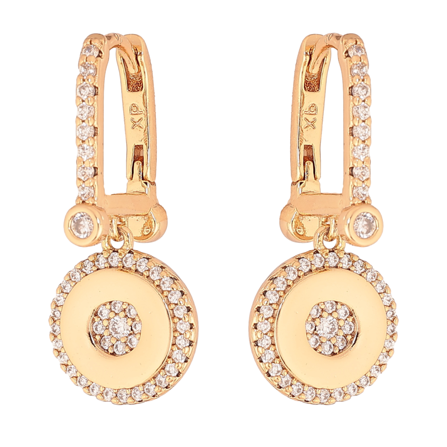 Сережки Xuping колір Позолота 18К підвіски на колечках "Візерунок з кристалами" фото №1