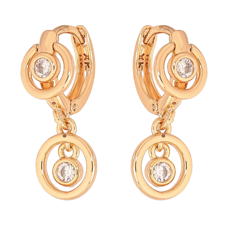 Сережки Xuping колір Позолота 18К підвіски на колечках "Візерунок з кристалами" фото №1