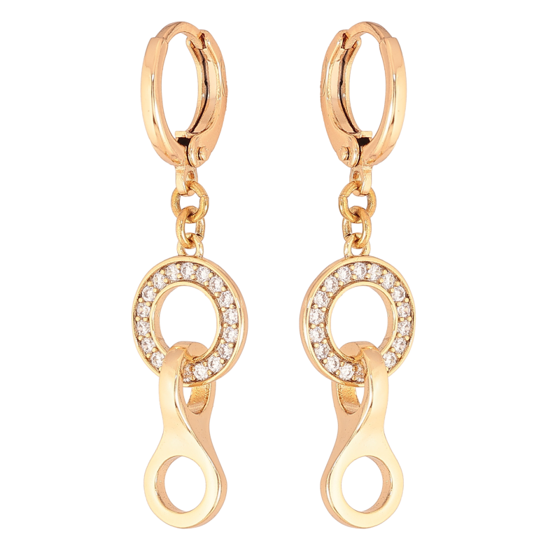 Сережки Xuping колір Позолота 18К підвіски на колечках "Візерунок з кристалами" фото №1 Сережки Xuping колір Позолота 18К підвіски на колечках "Візерунок з кристалами" фото №1