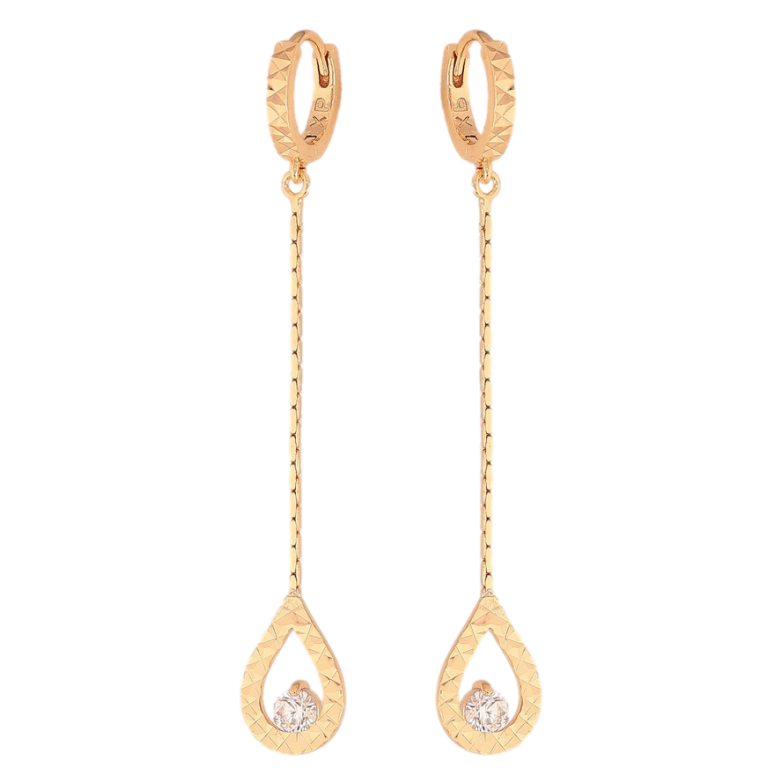 Сережки Xuping колір Позолота 18К підвіски на колечках "Крапельки з кристалами" фото №1