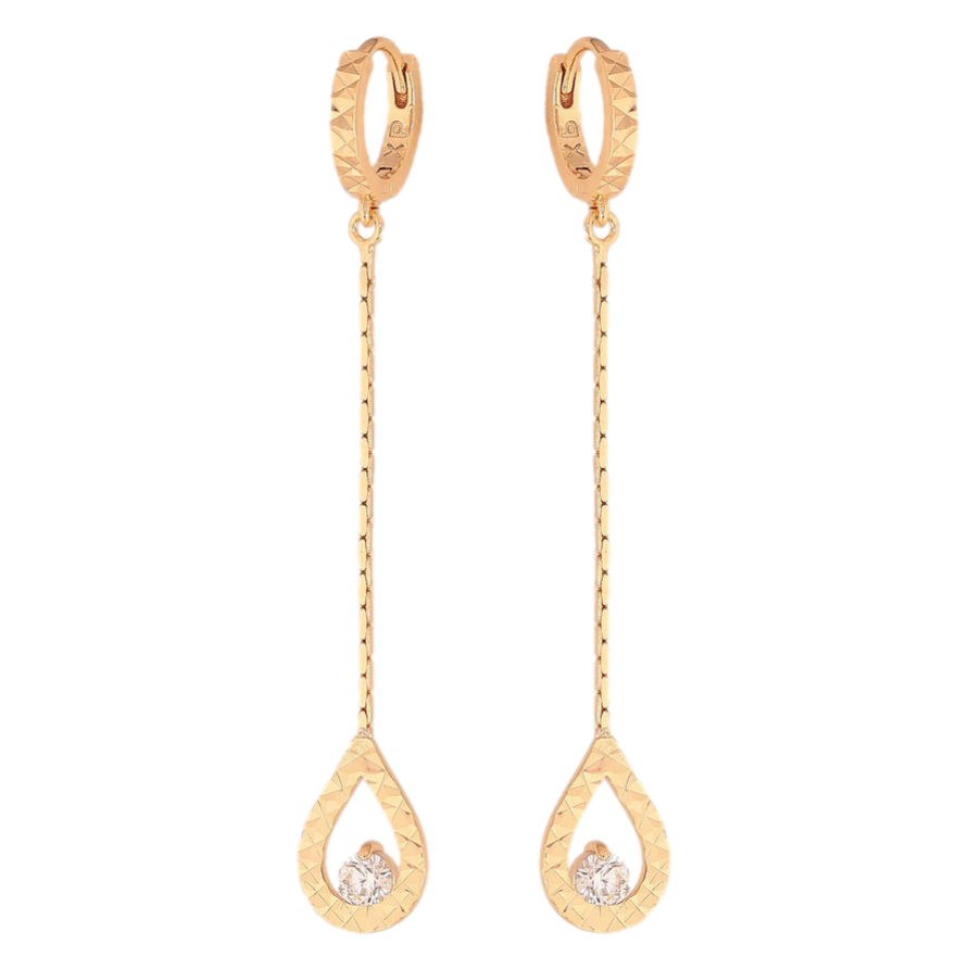 Сережки Xuping колір Позолота 18К підвіски на колечках "Крапельки з кристалами" фото №1