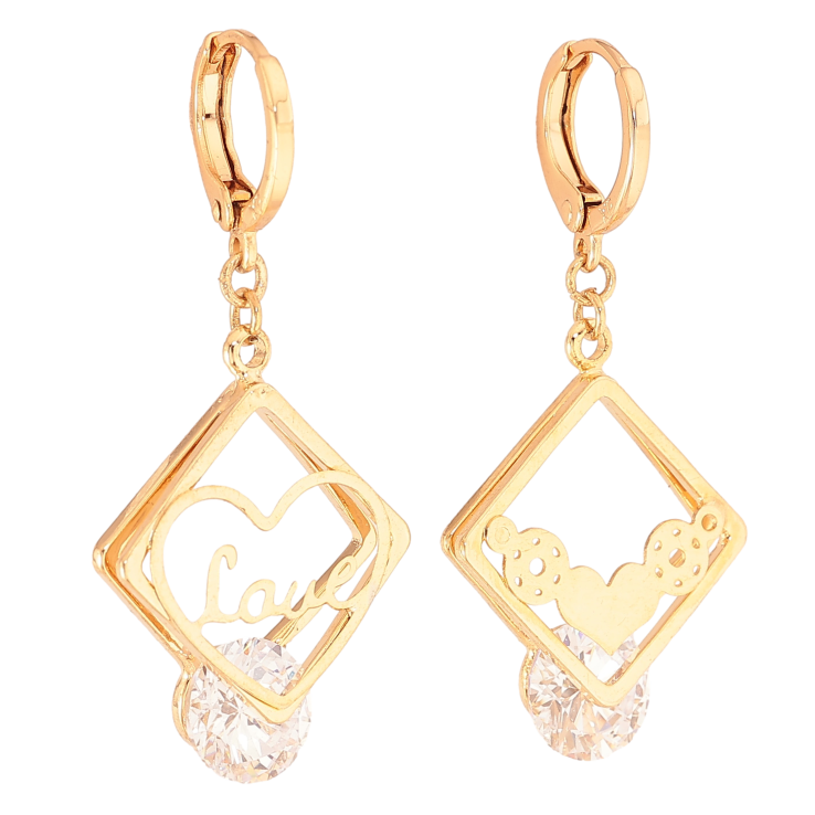 Серьги Xuping цвет Позолота 18К подвески на колечках "Ассиметричный узор с кристаллами" фото №11