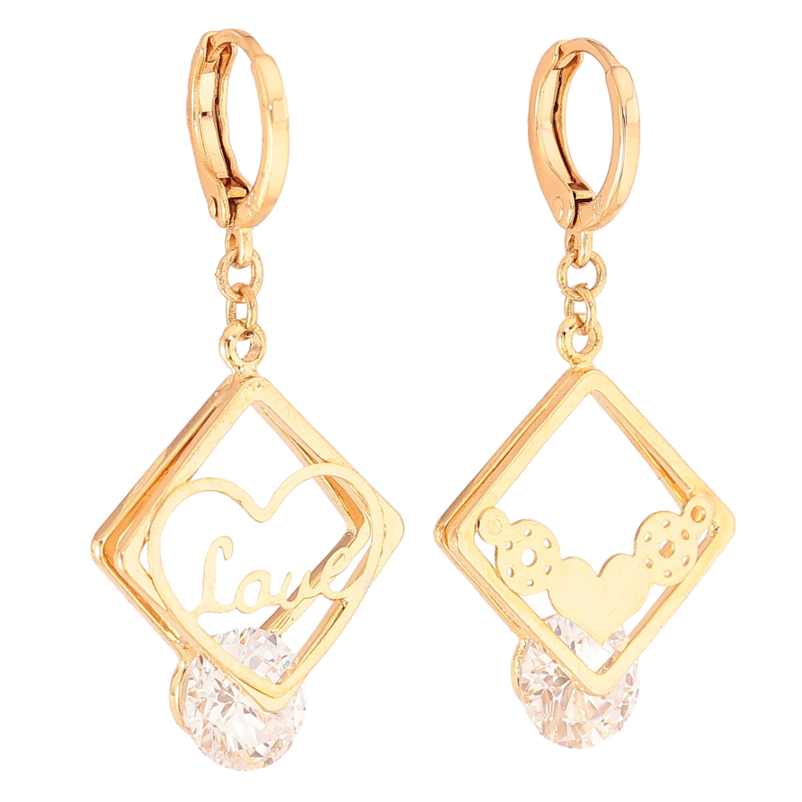 Серьги Xuping цвет Позолота 18К подвески на колечках "Ассиметричный узор с кристаллами" фото №1