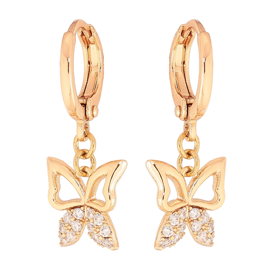 Сережки Xuping колір Позолота 18К підвіски на колечках "Метелики з кристалами" фото №1