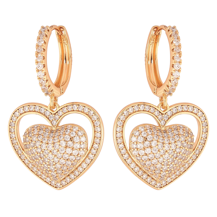 Сережки Xuping колір Позолота 18К підвіски на колечках "Сердечки з інкрустацією кристалами" фото №6