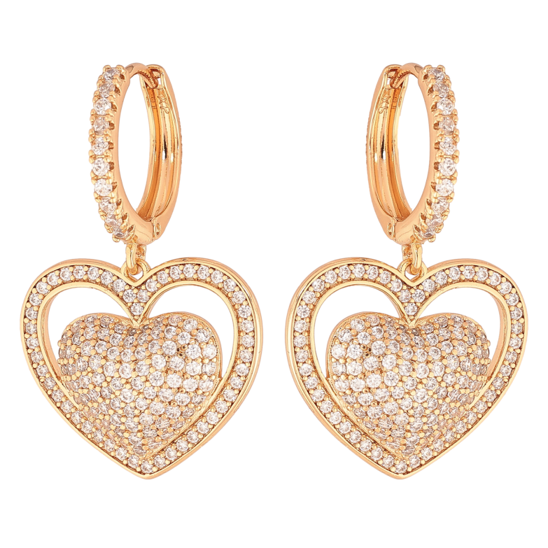 Сережки Xuping колір Позолота 18К підвіски на колечках "Сердечки з інкрустацією кристалами" фото №1
