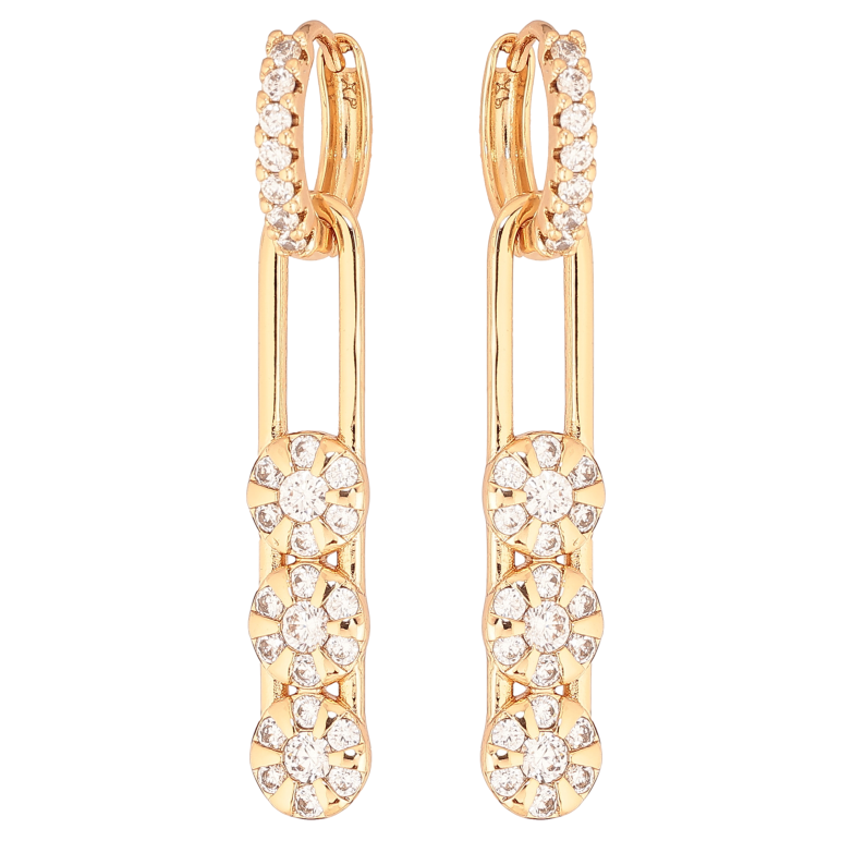 Сережки Xuping колір Позолота 18К підвіски на колечках "Візерунок з кристалами" 2 в 1 фото №1