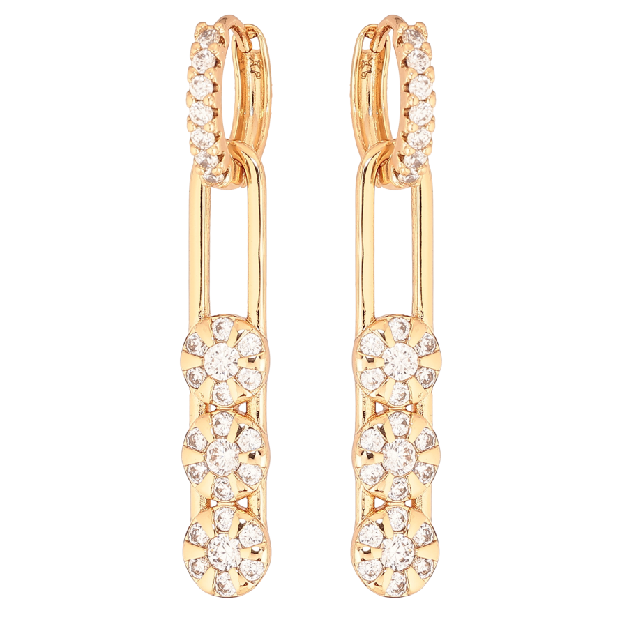 Сережки Xuping колір Позолота 18К підвіски на колечках "Візерунок з кристалами" 2 в 1 фото №1