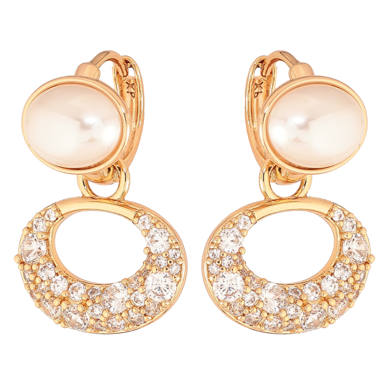 Серьги Xuping цвет Позолота 18К подвески на колечках "Узор с кристаллами и жемчужинами" 2 в 1 фото №21