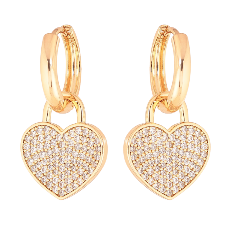 Серьги Xuping цвет Позолота 18К подвески на колечках "Сердечки с инкрустацией кристаллами" 2 в 1 фото №1