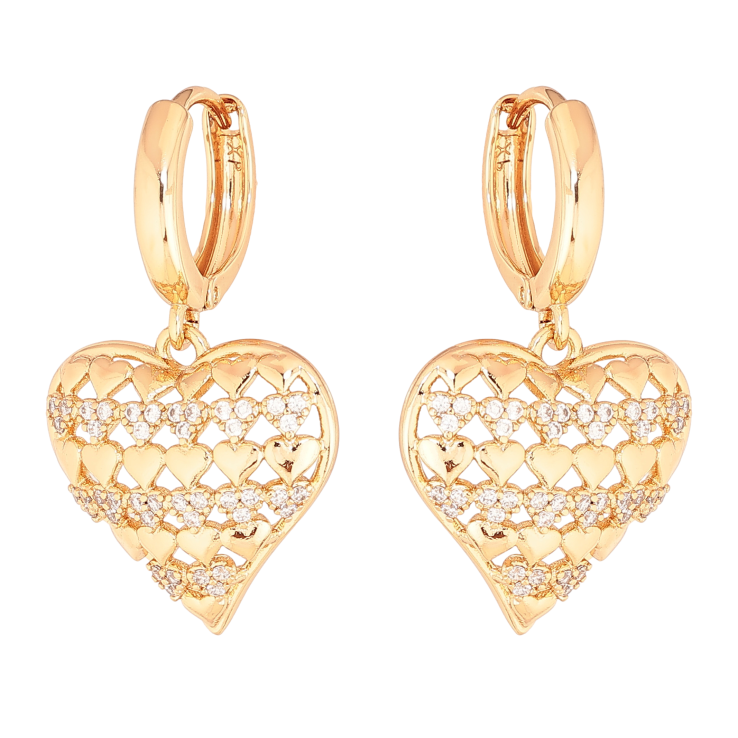 Сережки Xuping колір Позолота 18К підвіски на колечках "Сердечки з кристалами" фото №14