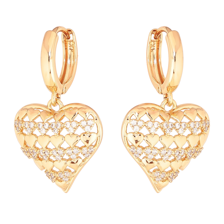 Сережки Xuping колір Позолота 18К підвіски на колечках "Сердечки з кристалами" фото №4