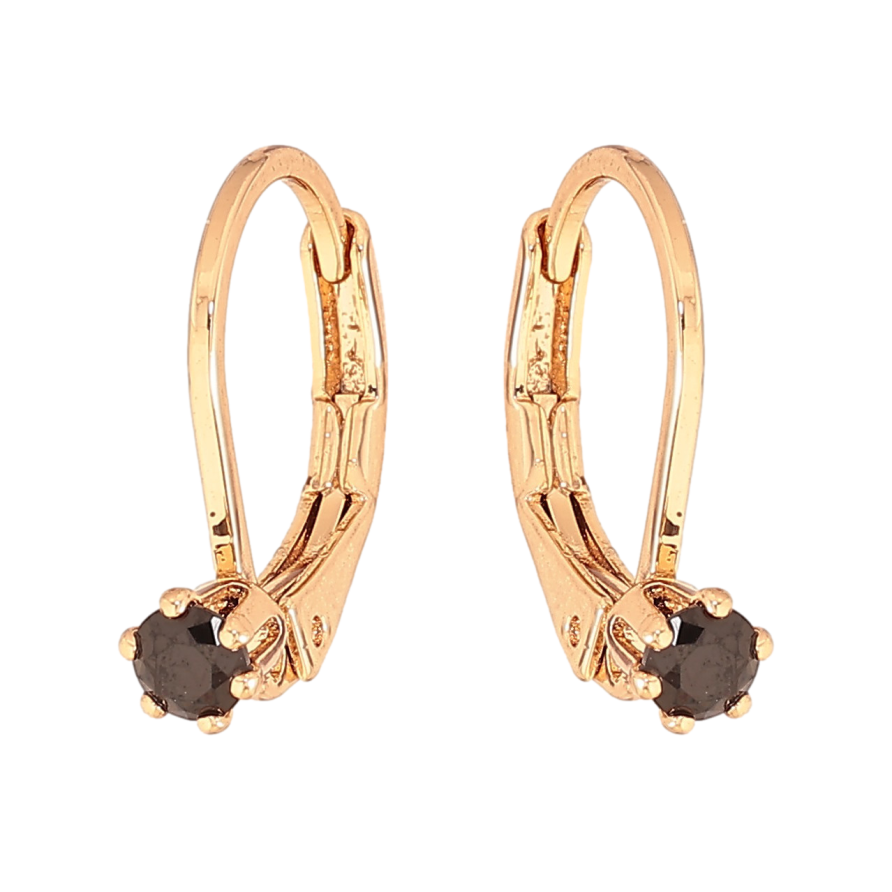 Сережки Xuping колір Позолота 18К французький замок "Чорні кристали на дужках" ø 3мм фото №1