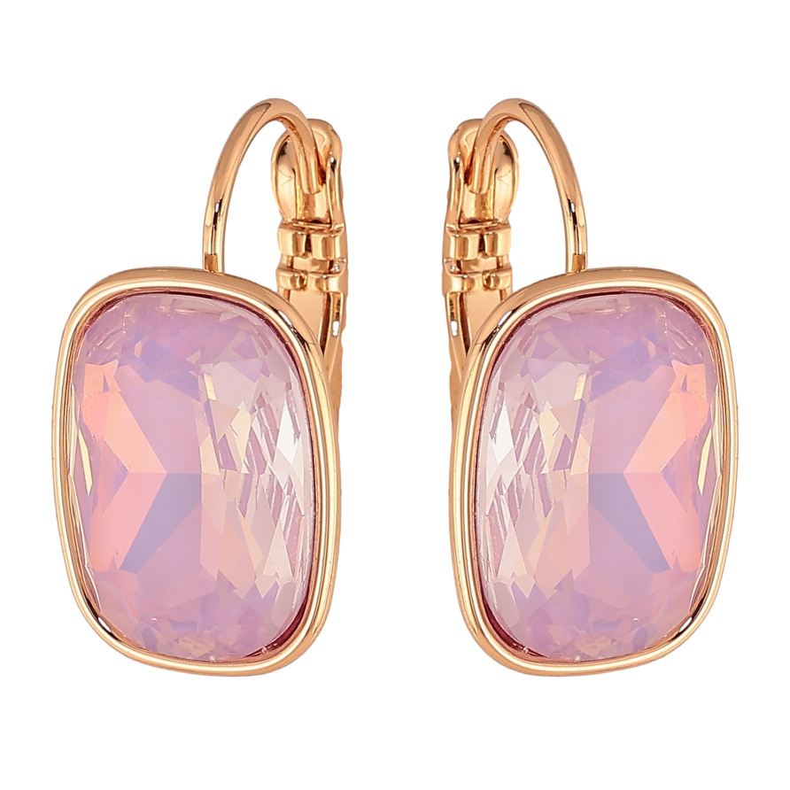 Сережки Xuping колір Позолота 18К французький замок "Рожеві кристали" 12 х 15мм фото №1