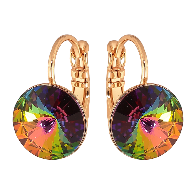 Сережки Xuping колір Позолота 18К французький замок "Кольорові кристали" ø 11мм фото №1